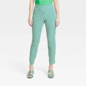 Green and cream Women's High-Rise Slim Fit Ankle Pants